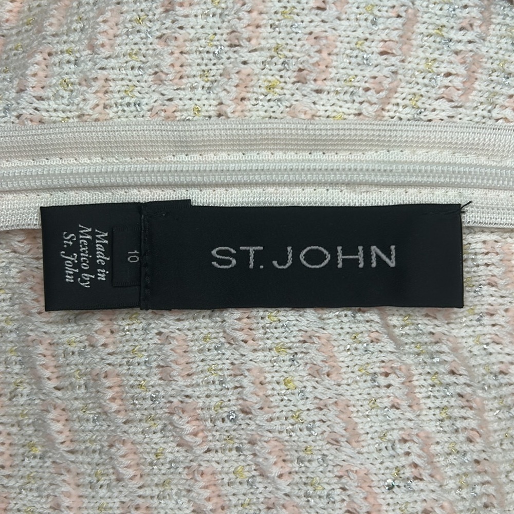 St.John Tweed Sheath Dress Pink  French Rose Combo With Silver Metallic Size 10 - Picture 16 of 16